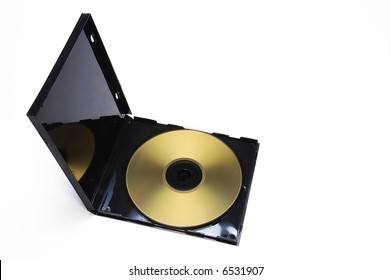 Open CD/DVD Case With A Golden Disk