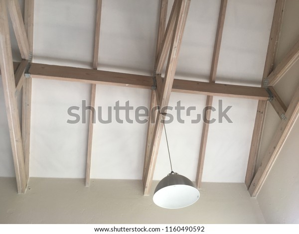 Open Ceiling White Washed Trusses Industrial Stock Photo