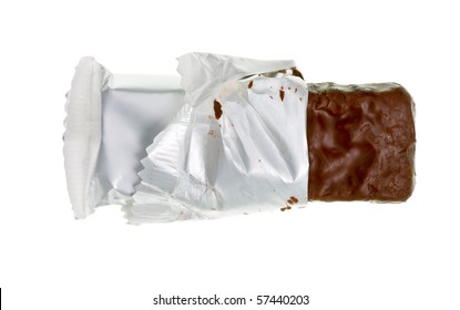 Open Chocolate Or Cereal Bar On White Background