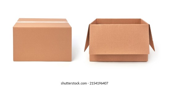 Open and closed cardboard boxes - Shutterstock ID 2154196407