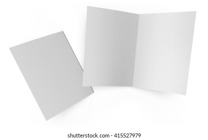 Open And Closed Folder Isolated On White Background. This Mockup Template Includes A Clipping Path For Easy Selection Of The Booklet Cover.