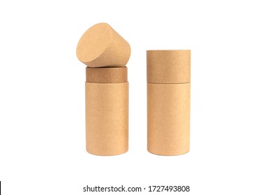 Open And Closed Paper Tubes, Cardboard Containers For Packaging Isolated On White Background With Copyspace For Your Text, Mockup