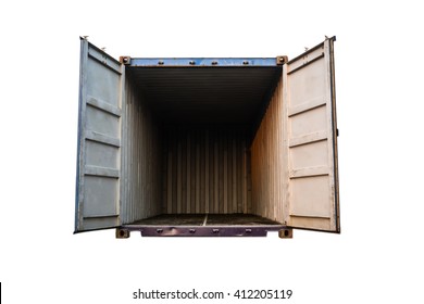 Open Container. Blue Cargo Container. Open Doors. Front View.