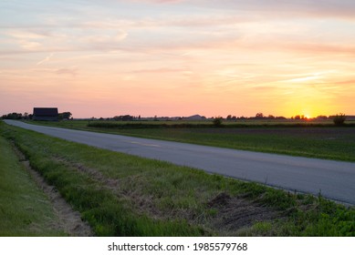 Open Country Road At Sunset In Rural Midwest.  LaSalle County, Illinois, USA