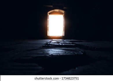 Open Dark Church Door And Light 