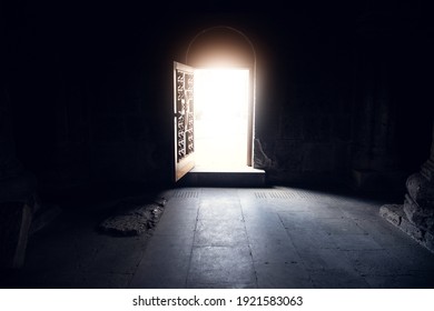 The Open Dark Church Door And Light

