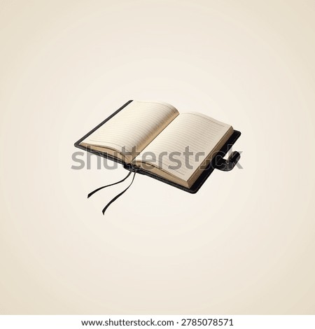 Open diary book with blank lined pages and black cover personal diary writing journal leather cover notebook journal