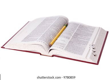 An Open Dictionary Isolated On A White Background