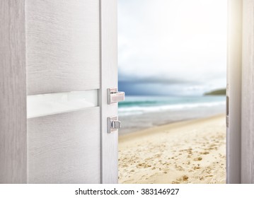 open door with access to the beach. the concept of leisure, travel and holidays