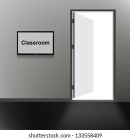 Open Door With Classroom Text