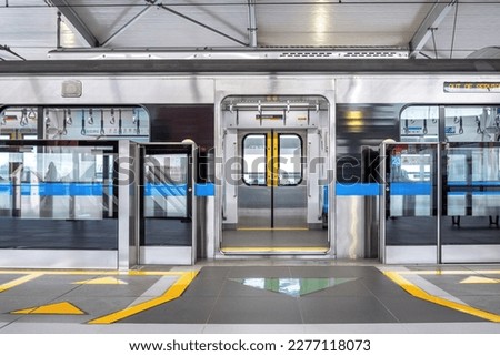 The open door design for the Mass Rapid Transit Jakarta train. This train is the mainstay of public transportation for residents of the capital city of Jakarta and its surroundings.