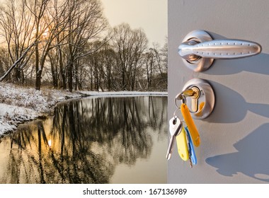 Open Door Overlooking A Winter Landscape