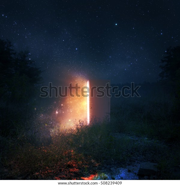 Open Door Pasture Night Glowing Lights Stock Photo Edit Now