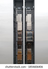 open elevator shaft in an office building, equipment, facade