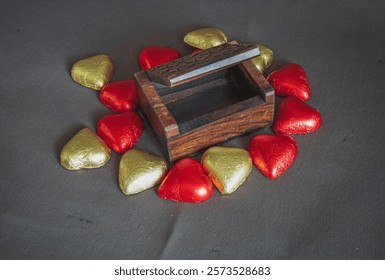 open empty box with chocolates on the outside