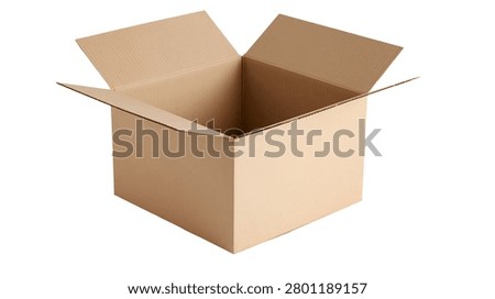 Open empty brown cardboard box with flaps extended