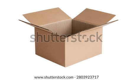 Open empty brown cardboard box with corrugated paper texture