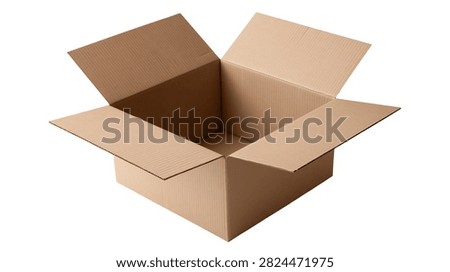 Open empty brown cardboard box with flaps extended