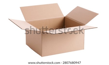 Open empty brown corrugated cardboard box with flaps
