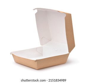 Open Empty Brown Paper Burger Box Isolated On White