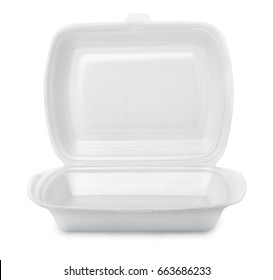 Open Empty Foam Food Container Isolated On White