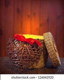 Open Empty Gift Basket Box With Heart Retro Background Concept For Design