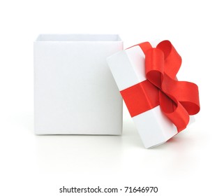 Open Empty Gift Box And Red Bow. Isolated.