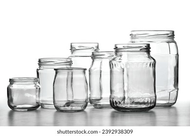 Open Empty Glass Transparent Jar On White Background 