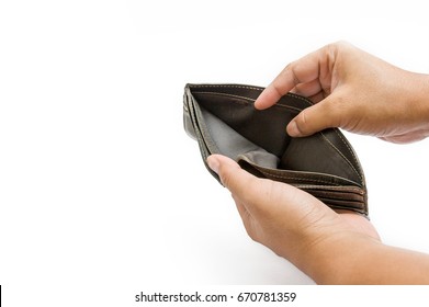 Open Empty Leather Wallet , No Money In Pocket, Empty