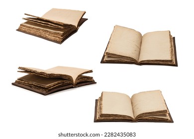 An open empty old notebook isolated on a white background. Copy space.  