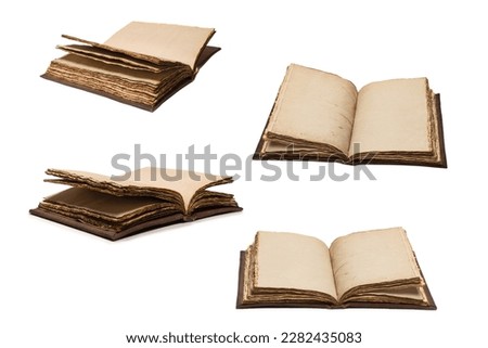 An open empty old notebook isolated on a white background. Copy space.  