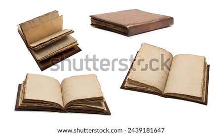 An open empty old notebook isolated on a white background. Copy space.  