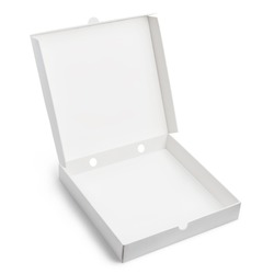 Open empty pizza box, isolated on white background, a Food & Drink Photo by Yeti studio