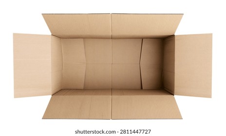 Open empty rectangular cardboard box with flaps extended