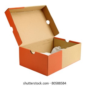 Open Empty Shoe Cardboard Box Isolated On White Background