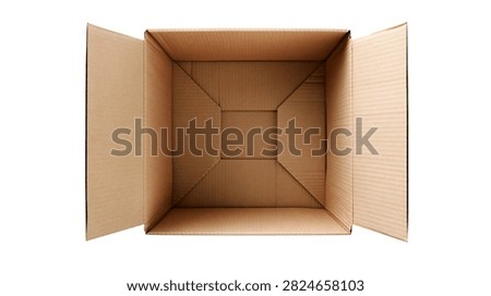 Open empty square cardboard box viewed from directly above