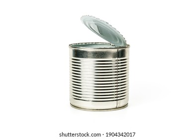 Open Empty Tin Can Isolated On White Background