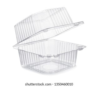 Open Empty Transparent Plastic Food Container Isolated On White