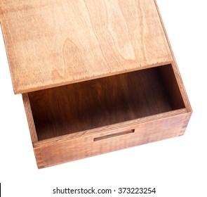 Open Empty Wooden Box With A Lid Isolated On White