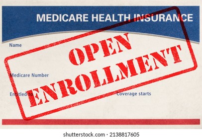 Open Enrollment Rubber Stamp On A Medicare Card