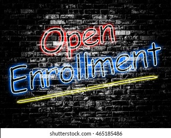 Open Enrollment Sign On Old Black Vintage Brick Wall Background