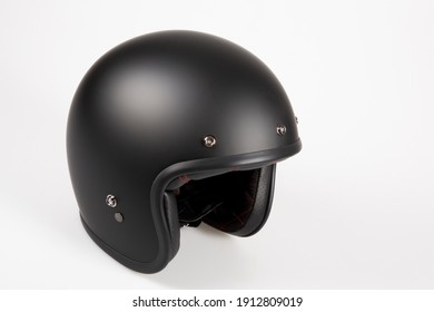 Open face motorbike helmet black vintage for retro style