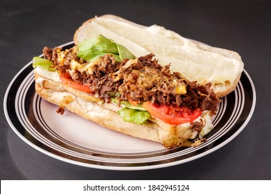 Open Face Steak And Cheese Sub Sandwich From A Local Deli