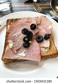 Open Faced Ham Sandwich With Olives