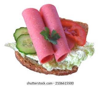 Open Faced Ham Sandwich On White Background