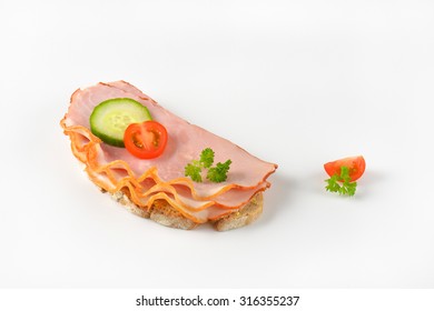 Open Faced Ham Sandwich On White Background