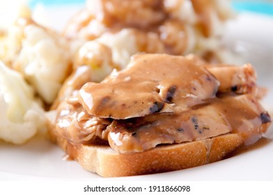 Open Faced Hot Chicken Sandwich With Mashed Potatoes