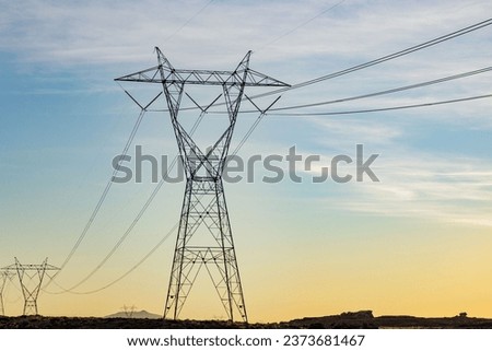 An open field dotted with power poles and crisscrossed with power lines