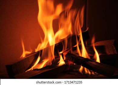 Open fire in the fireplace