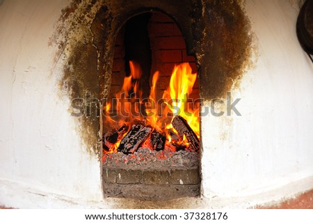 open fire in limewhiting oven Stock photo © 